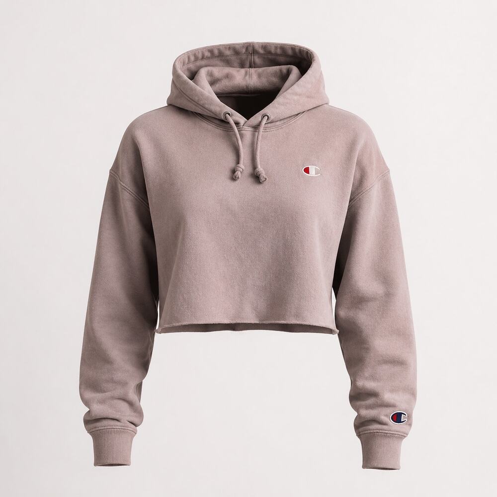 Champion Womens Reverse Weave Cropped Hoodie Pink Large Streetwear